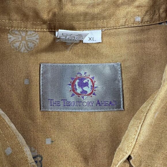 Vintage Territory Ahead Shirt Mens XL Brown Lyocell Hawaiian Button Front 90s - Picture 5 of 10